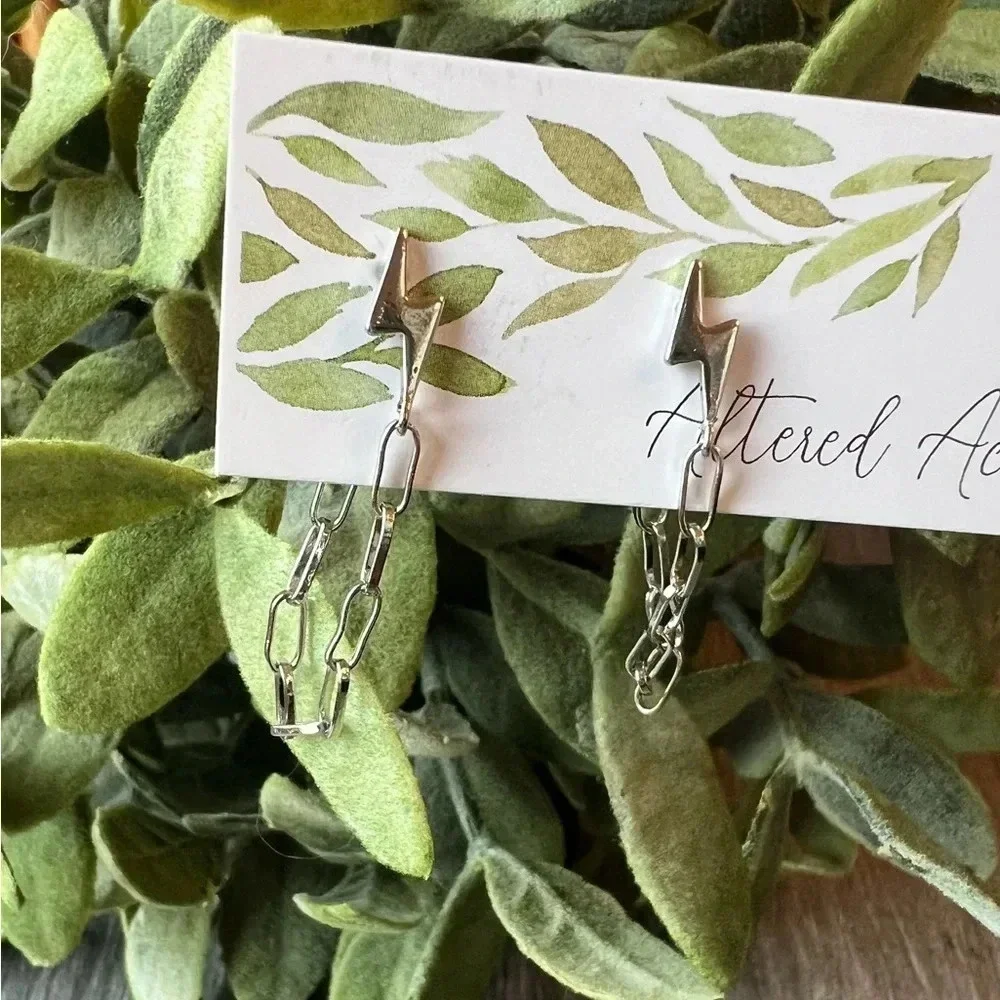 2/$15 Silver Lighting Bolt Earrings